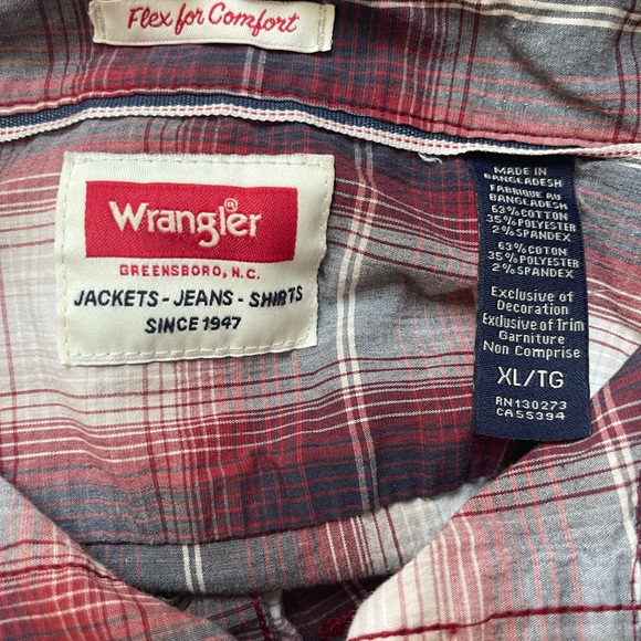 Wrangler Men's Plaid Button Down Shirt - Blue, Red, and White - Picture 3 of 4